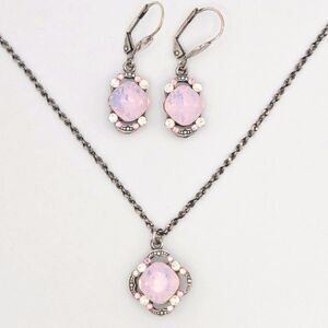 Anne Koplik Light Pink Opal Crystal Eva Vintage Style Necklace and Earrings
